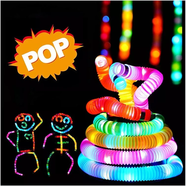 LED Funny Tube Fidget Toys Pipe Sensory Tools for Stress and Anxiety Relief Lights up Pop Fidget Tubes