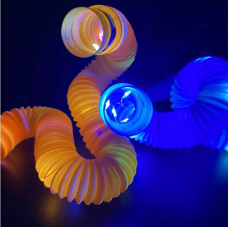 LED Funny Tube Fidget Toys Pipe Sensory Tools for Stress and Anxiety Relief Lights up Pop Fidget Tubes